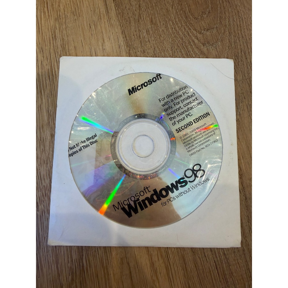 Microsoft Windows 98 Second Edition SE OEM Disc Part X03-77962 Vintage Software